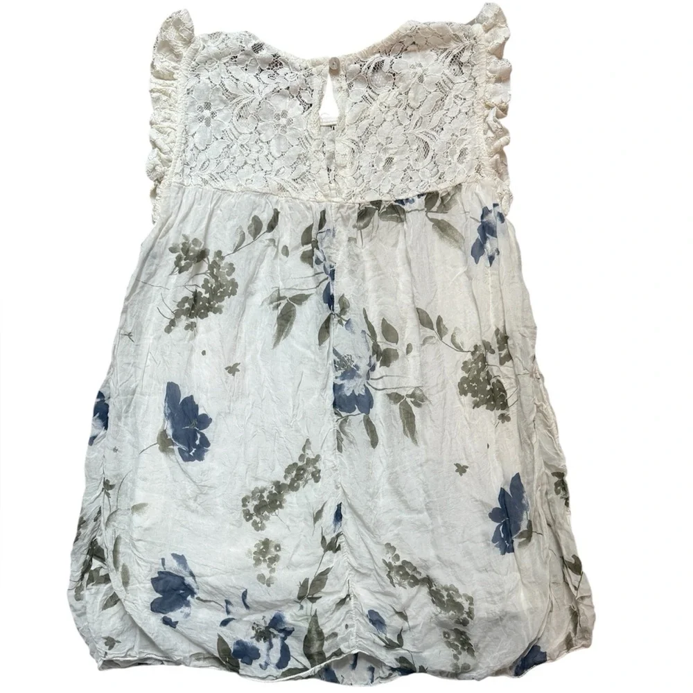 100% Silk Bellambra Made in Italy Floral Blouse - Lace Yoke- Size Large - Picture 3 of 9
